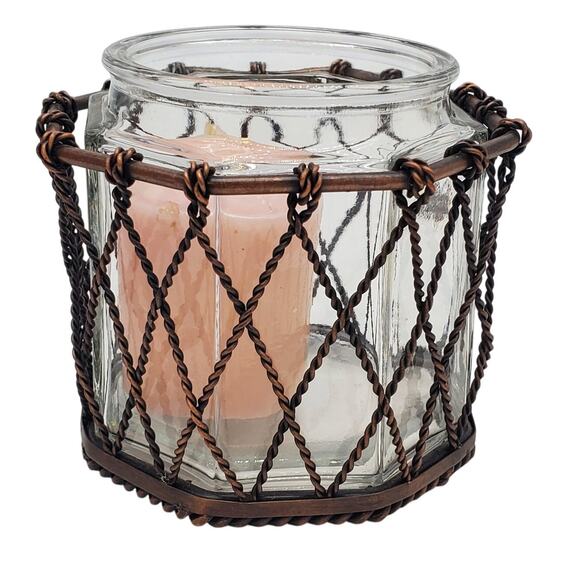 Candle Holder - Metal Basket and Glass Jar - Picture 1 of 5